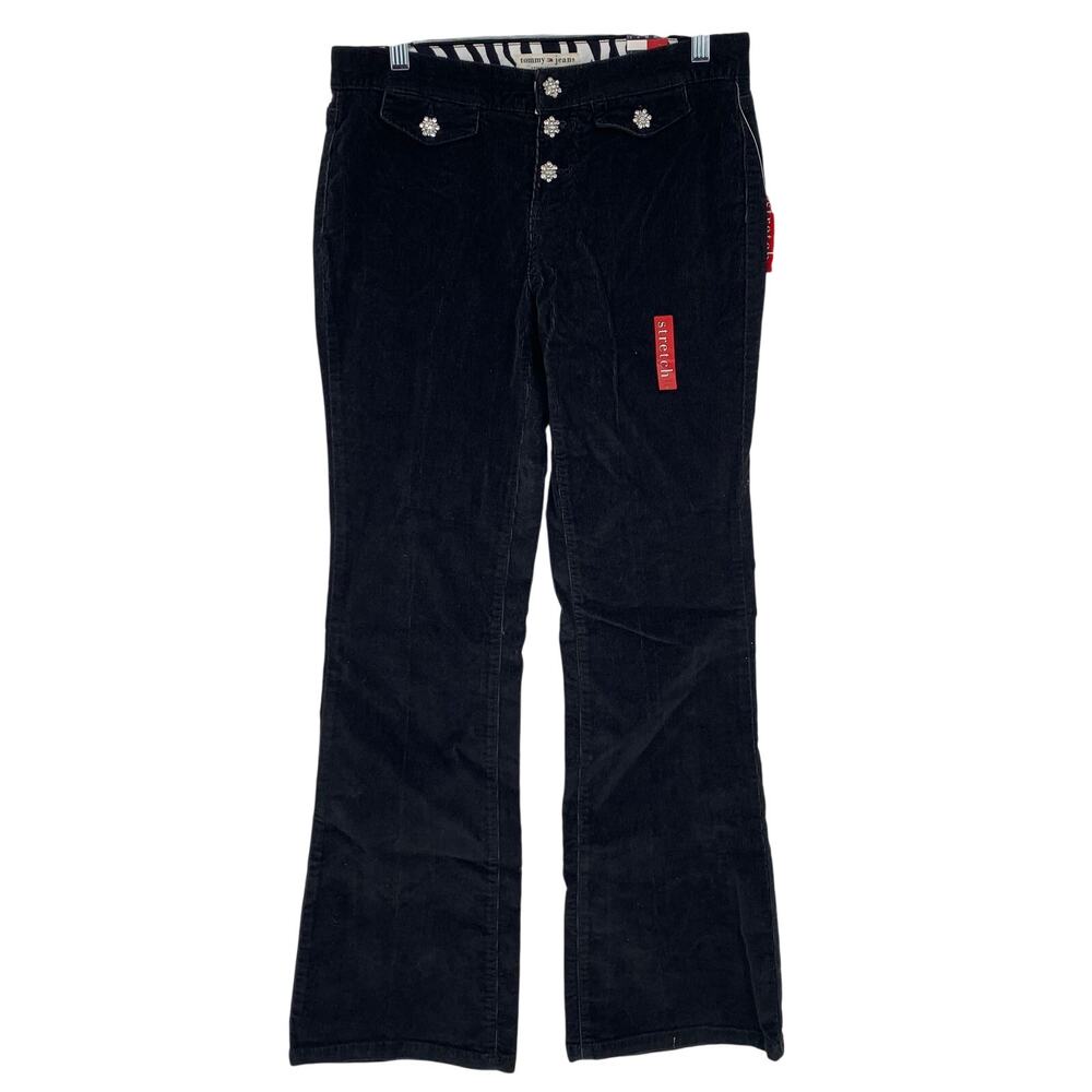 Tommy Jeans Y2K Vintage Juniors Black Corduroy Flare w/ Sparkle Button Pants 5